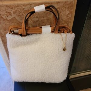 BFF Sherpa Hand Bag White Tan Purse Crossbody